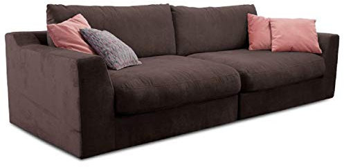 Cavadore Big Sofa Fiona / Große Couch inkl. Rückenkissen im modernen Design / 274x90x112 / Webstoff dunkelbraun