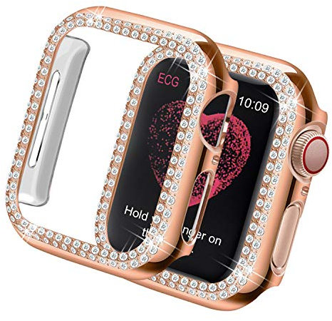 Yolovie Kompatibel für Apple Watch Hülle 40mm SE Series 6 5 4, Harter PC Bling Gehäuse mit glitzernden Strass-Steinen in Diamant Gestell Schutzhülle Stoßstange Frauen für iWatch (Boppelt Rosé Gold)