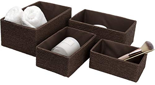 La Jolie Muse Aufbewahrungskörbe Set 4 – Flechtkorb Papierbehälter zur Aufbewahrung, Makeup-Boxen für Schrank Bad Schlafzimmer Wohnzimmer Braun