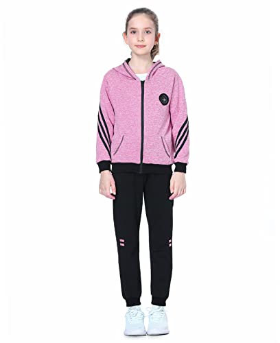 LPATTERN Kinder Mädchen 2tlg Bekleidungsset Zweiteiler Sportanzug Trainingsanzug Jogginganzug Freizeitanzug Outfit-Set(Kapuzenjacke+ Trainingshose), Pink(2-Teilig), 140