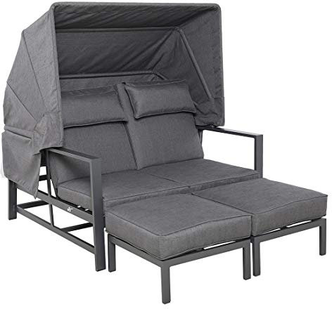 OUTLIV. Daybed Atlanta, mit Dach Doppelliege für Garten & Terrasse, Aluminium & Olefin, Verstellbare Rückenlehne, Abnehmbares Sonnendach, Anthrazit/Grau