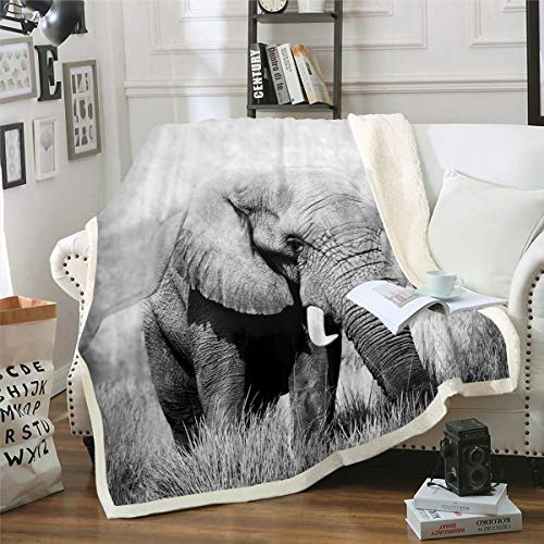 Elephant Animal Theme Fleece Throw Blanket for Kids Boys Adults 3D Elephant Print Plush Blanket Luxury Soft Microfiber for Sofa Bed Couch Single 50x60 Inch