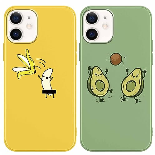 Yoedge 2 Stück Handyhülle für Apple iPhone 12 Mini 5,4 Hülle mit Muster, Weiche TPU Soft Slim Silikon Schutzhülle Con Motiv Aesthetic, Stoßfeste Case Cover für iPhone12 Mini, Avocado Banane