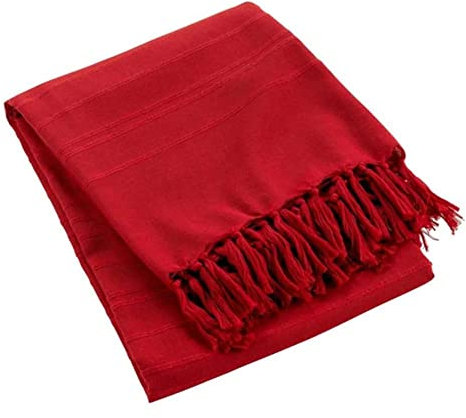 Douceur d'Intérieur, Jeté de Fauteuil (150 x 150 cm) Lilia Rouge, Coton Tissé