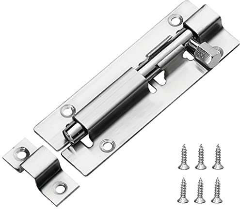 JelKen Door Lock Bolts 4(100mm), 304 Stainless Steel Door Latch Slide Bolts Lock with Screws for Bathroom Bedroom Shed Garden Toilet, 4 Inch