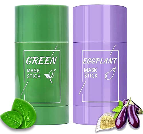 AONAT 2 Stück Grüner Tee Maske,Green Mask Stick,Grüntee Purifying Clay Grüntee Maske Ölkontrolle Anti-Akne-Aubergine Fest Fein,Regulieren Sie den Wasser