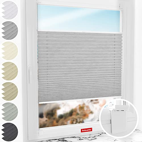 Schuette® Plissee ohne Bohren zum Kleben ● Dolomite Kollektion: Storm Gray (Grau) ● 80x200cm (Breite x Höhe) ● Suprafix Faltrollo Klebehalterung ● Bequeme Rollo Montage inkl. Video