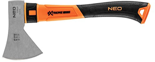 NEO TOOLS Axt 600 g, Fiberglasgriff, Ergonomisch, robust, widerstandsfähig Rutschfester Griff Langlebiger Stahlkopf nach DIN-Norm Universalaxt zur Bearbeitung von Holz