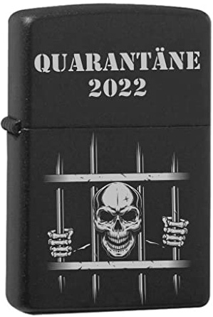 Quarantäne 2022 graviertes Feuerzeug Zippo Black Matte mit Chrom-Kern