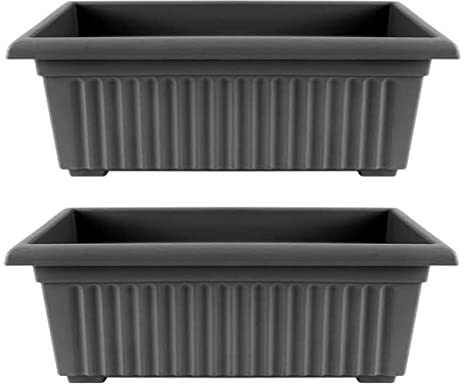 Optimal Products Plastic Trough Plant Pot Long Plastic Planter Outdoor Garden Herb Flower Box UK (55cm Trough Volcanic Ash, 2)