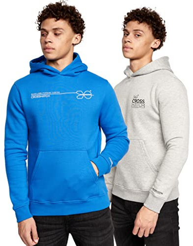Crosshatch - Mens 'BURMAX' Everyday Essential Multipacks - 2 Pack Hoodies (L, Blue/Grey)