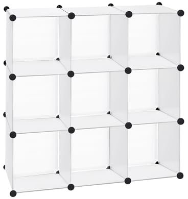 T-LoVendo Armario Modular Cubos. Estantería Zapatero plástico Blanco. Fácil Montaje. Librería Moderna. Ahorra Espacio. Salon, baño, Cocina. 9 Cubos
