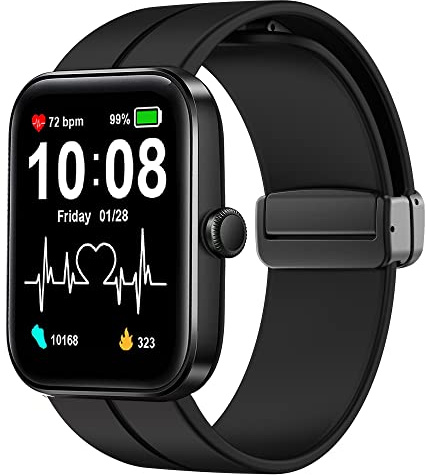 Blueshaweu Armband Kompatibel mit ID207 1.69'' Smartwatch, Weiches Silikon Dual Magnetisch Einstellbar Armbänder Kompatibel mit TOZO S2/ RIVERSONG Motive 3S/ Fitpolo id207pro /Gydom ID207 /aeac ID207 Smartwatch
