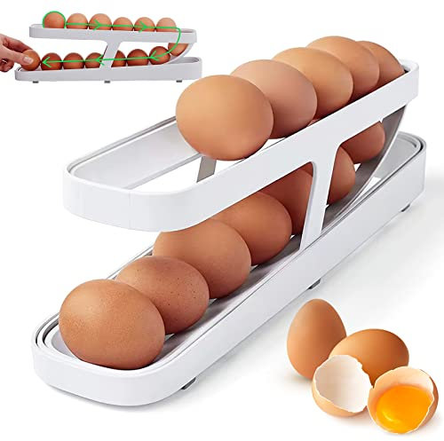 Frigorifero Rotolante Portauovo, Darryy Portauova Rotolante, Portauova Rotolante Per Frigorifero, Organizzatori e Contenitori Per Uova Da Frigorifero, Portauova a Doppio Livello, Bianco