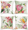 Bonhause 4er Set Kissenbezüge Blumen Tropische 45 x 45 cm Blume Blätter Outdoor Polyester Leinen Dekorative Kissenhülle Zierkissenbezüge für Sofa Garten Outdoor Zuhause Dekoration