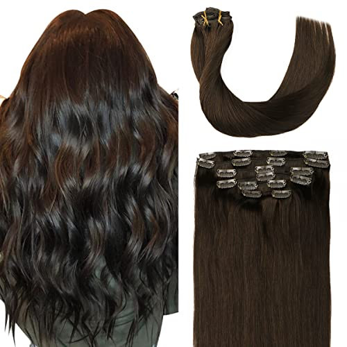Sindra Clip in Extensions Echthaar Clip in Hair Extensions Real Human Hair Haarextension Echthaar Dunkel Braun Haarverlängerung 55cm 6pcs 120g Remy Natürlich C#2 22 Zoll