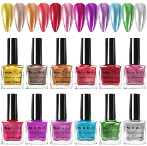 DouborQ 12 Color Nail Polish Sets Metallic Nail Varnishes Gold Silver Green Red Pink Nail Polish for French Pedicure Manicure Art Women Gift Sets (37-48)