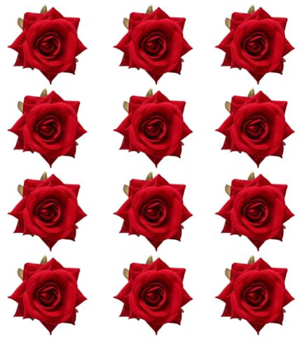 URFEDA 12 Stück Serviettenringe künstliche Blumen Serviettenringe Rosenform Serviettenring Dekoring rote Rose Serviettenringe für Valentinstag Hochzeitsbankett