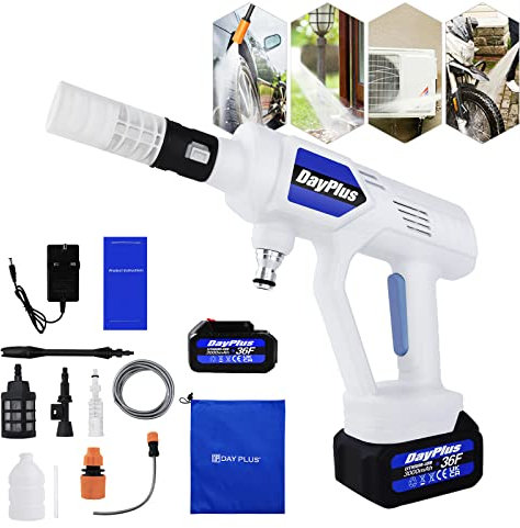 BRIEFNESS Hidrolimpiadora sin Cable 21V Limpiador Portátil 45Bar Velocidad Ajustable con Batería 2pcs 3Ah Manguera 5M para Limpiar Coche Jardín Mascota Exterior Ventana