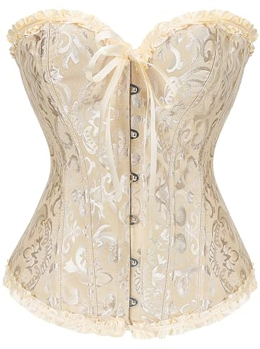 JASGOOD Corsé de mujer con bustier, corsé con cordones y varillas, lencería para el busto, albaricoque, XXL