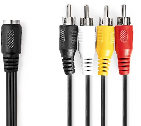 NEDIS Câble audio DIN 5 broches femelle, 4 fiches RCA, nickelé, 0,20 m, rond, PVC, noir, étiquette
