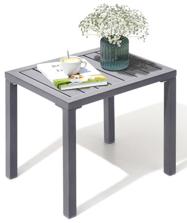 Crestlive Products Outdoor Side Table,Aluminum Rectangular Side/End Table, Small Patio Coffee Bistro Table for Outdoor Indoor(Light Grey)