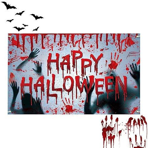 pologmase Gruseliger Stoff für Halloween, blutig, Halloween-Handtuch, Hintergrund mit Hand, dekoratives Zubehör für Halloween-Fotobooth für Partys