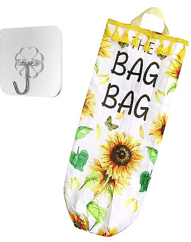 Rumyve Collapsible Washable Wall Hanging Bag, Sunflower Plastic Bag Cage, Shopping Bag Garbage Bag Storage Decoration, Kitchen Grocery Decoration