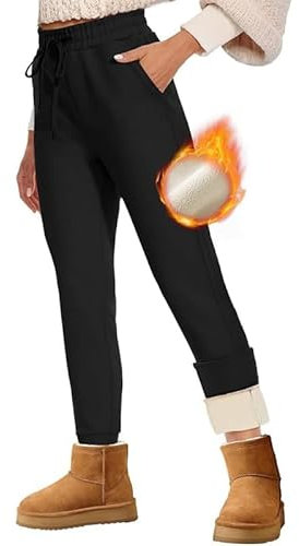 HLTPRO Thermo Jogginghose Damen Winter Warme Thermohose Gefütterte mit Taschen Traininghose Sweathose Sporthose Fleecehose Winterhose Dicke Plüsch Outdoor Activewear Schwarz M