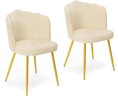 IDMarket - Lot de 2 chaises Coquillage Adella Beige en Velours Pieds dorés