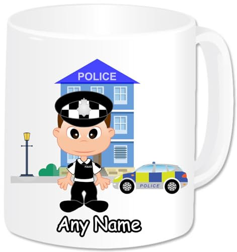 GOPERSONALISED Police Gifts - Personalised Police Mug - Ceramic Cup Policeman Graduation Retirement Passing Out Police Officer Gifts for Men (Brown Hair)