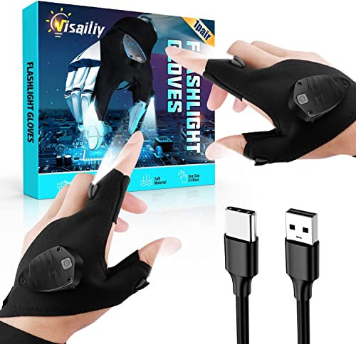 Visailiy Regalos para Hombres, Guantes Led Recargable Accesorios de Pesca para Hombres, Guantes con Luz Regalos para Papa, Regalos para Navidad, Cumpleaños Gadgets para Hombres