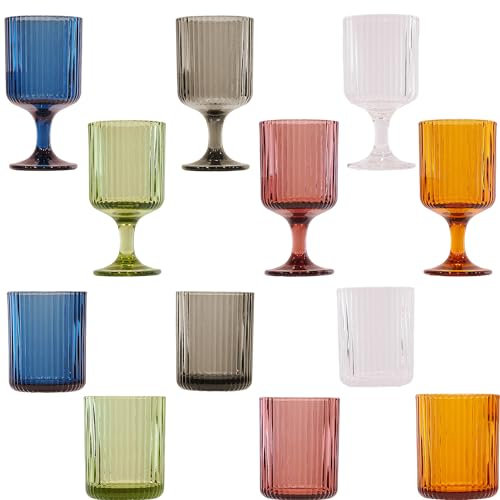 KEDEA Set 12 Pezzi Bicchieri e Calici Colorati In Vetro, Acqua e Vino, CHARLESTON MIX COLORI