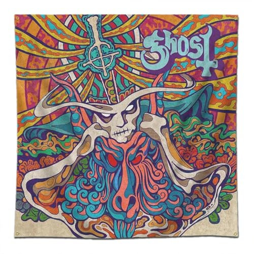GHOST Band Tapisserie, Flagge der satanischen Panik-Flagge, 122 x 122 cm, Poster, Wandteppich, Aalbum, Cover, Banner, Heimdekoration