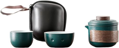 LeGDOr Set di teiera e tazza Kung Fu, set da tè cinese, regalo aziendale per ufficio, casa, hotel, con infusore per tè, 1 teiera e 2 tazze da tè con una borsa da viaggio portatile, verde