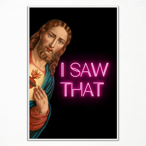 xbsifyiooa Lustiges Jesus-Poster mit Aufschrift I Saw Th, Vintage-Porträt, Leinwand, Wandkunst, lustige Kühlschrankdrucke, Gemälde, christliche Kunst, religiöse Wanddekoration, lustige