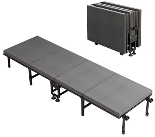 ErdBar Klappbett Klappbettrahmen aus Stahl für Gäste, komfortable Schwammmatratze mit hoher Rückfederung, tragbares Campingbett für Erwachsene(74.8 * 11.8 * 23.6in)