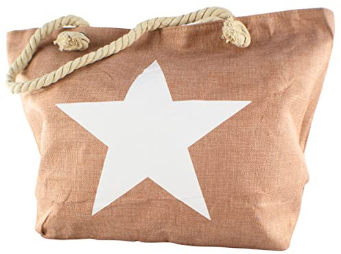 Ropo22 Bolsa De Playa y Piscina De Lona Con Cremallera, Forro Antiarena, Waterproof. Bolso Grande Con Bolsillo Interior y Asas De Cuerda Para Playa, Piscina, Gimnasio. Bolsos de Mujer. (Melocoton)