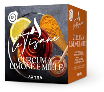 Aroma Tisane - Cialde compostabili per macchina caffe espresso ese 44 mm miscela (18 Cialde, Curcuma limone e miele)