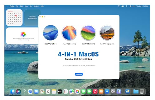 4-IN-1,Bootable MacOS Tahoe 26、MacOS Sequoia 15、Sonoma 14、High Sierra 10.13.6, USB Drive 3.2, Reinstall/Recovery/Restore Mac OS X