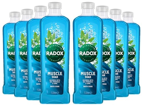 Radox Mineral Therapy Bath Soak with Nature Inspired Unique Blend of Herbs for Men and Women pH Skin Neutrally Blended for All Skin Types Body Cleanser, 1 Litre (8 Pack, Muscle Soak)