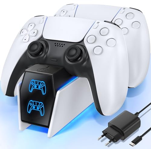 Kytok Station de Charge Manette PS5, Chargeur PS5 pour Manette PS5 Compatible avec DualSense PS5 & Edge, Accessoires de Station de Charge PS5 avec 9 Modes LED et Prise EU