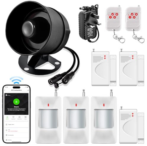 Fuers Home Security Systems WiFi Burglar Alarms120 dB Home Alarm Systems 10 Piece PIR Motion Sensor with Remote Control Shed Alarm with Free App Notification for House Safety