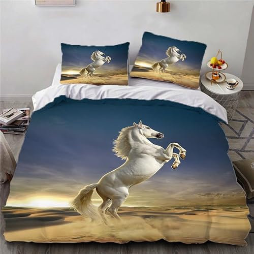 ZZTBQ Cheval Blanc Housse de Couette pour Chambre d'enfant 1 Personne 90x190/65x65 (2 Piece) Lit Enfant Faune Cheval Blanc Animaux Sauvage Conception Parure de lit pour Lit Enfant