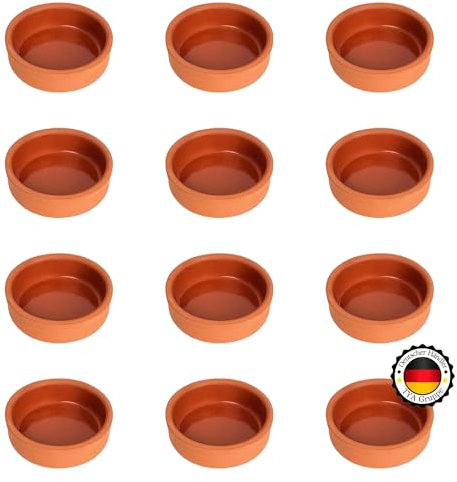 TYA Güvec Tontopf, 12er-Set Töpfe Mini Schmortopf, Tonware Ø 12 Cm, Tontopf-Set, Tapas Schalen, Traditionelle Tonware aus Spanien, Kleine Auflaufformen Runde