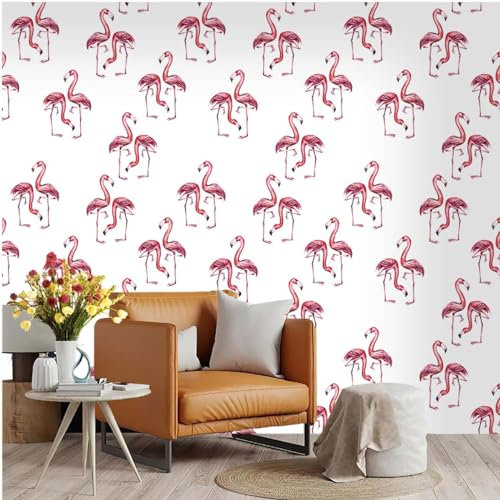 Selbstklebende Tapete Tier Flamingo Strukturtapete Wandtattoo Schlafzimmer Tapete Selbstklebend Vliestapete Wallpaper for Living Room Tapeten Leicht zu Entfernen Wandschutzfolie 45x600cm