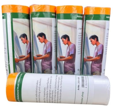 Abdeckfolie Goldband mit Klebeband Malerband Klebeband mit Abdeckfolie (5 Stk 150cm x 20m) Abklebeband mit Folie, Innen u. Außen | Folie zum Fenster abkleben mit Folie Abdeckplane
