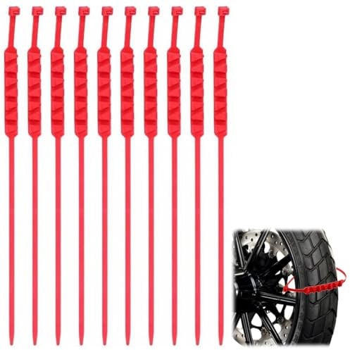 JAMSSOW 10 Stück Motorrad Reifen-Schneekette,Fahrrad Schneeketten,Schneereifen Ketten,Kabelbinder für Skid-Winter-Schneereifen,Wiederverwendbare Verstellbare Anti-Schnee-Ketten(Rot)