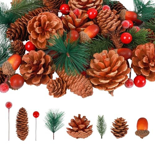 180 Pigne, Corone dell'Avvento, Decorazioni per Natale e Albero, Rami di Pino, Bacche, Ghiande per Ghirlanda e Addobbi Natalizi