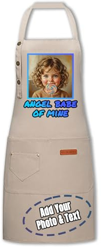 Personalised Aprons For Women Men,Funny Aprons,Aprons For Bbq Nail Tech Waitress With Pockets,Waterproof,Printed Photo And Text